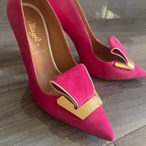 Bruno Magli SUEDE POINTED-TOE PUMP,  4  INCH - fuchsia color Size 7